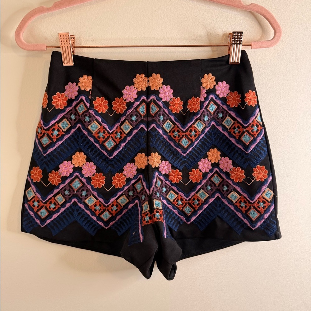 Molly Bracken Black Shorts with Colorful Embroidery